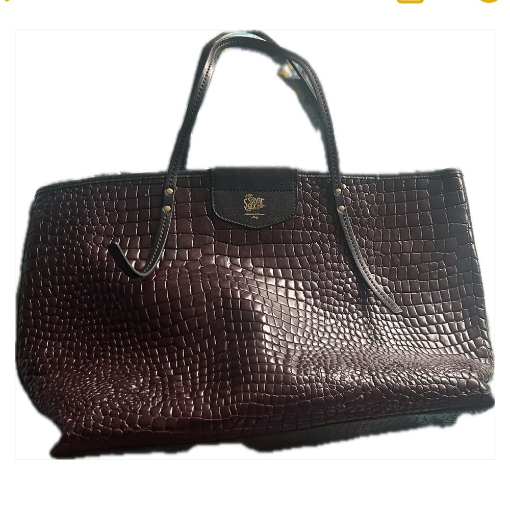 SApaf Elegant Crocodile-Embossed Brown Tote Bag
